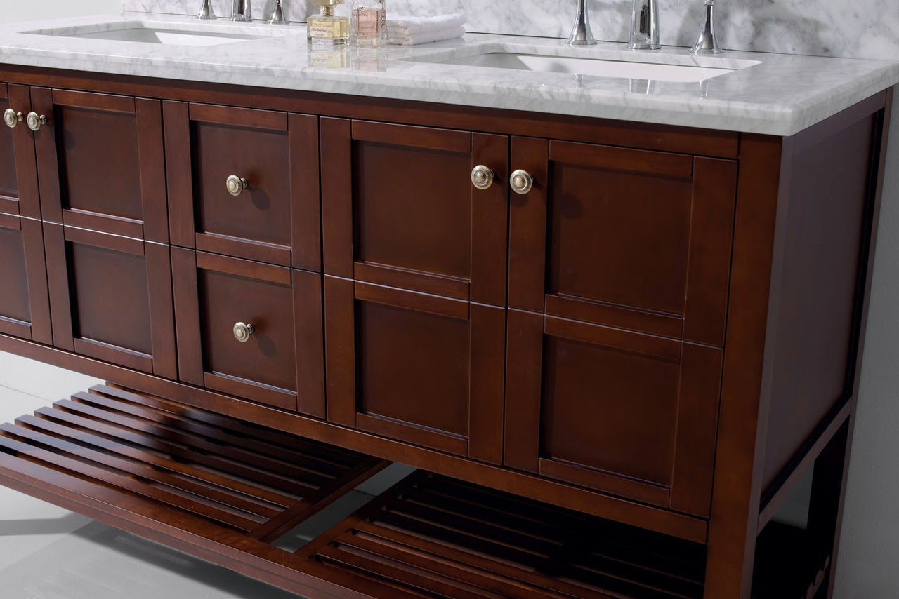 Virtu USA Winterfell 60" Double Square Sink Cherry Top Vanity with Mirror Vanity Virtu USA 