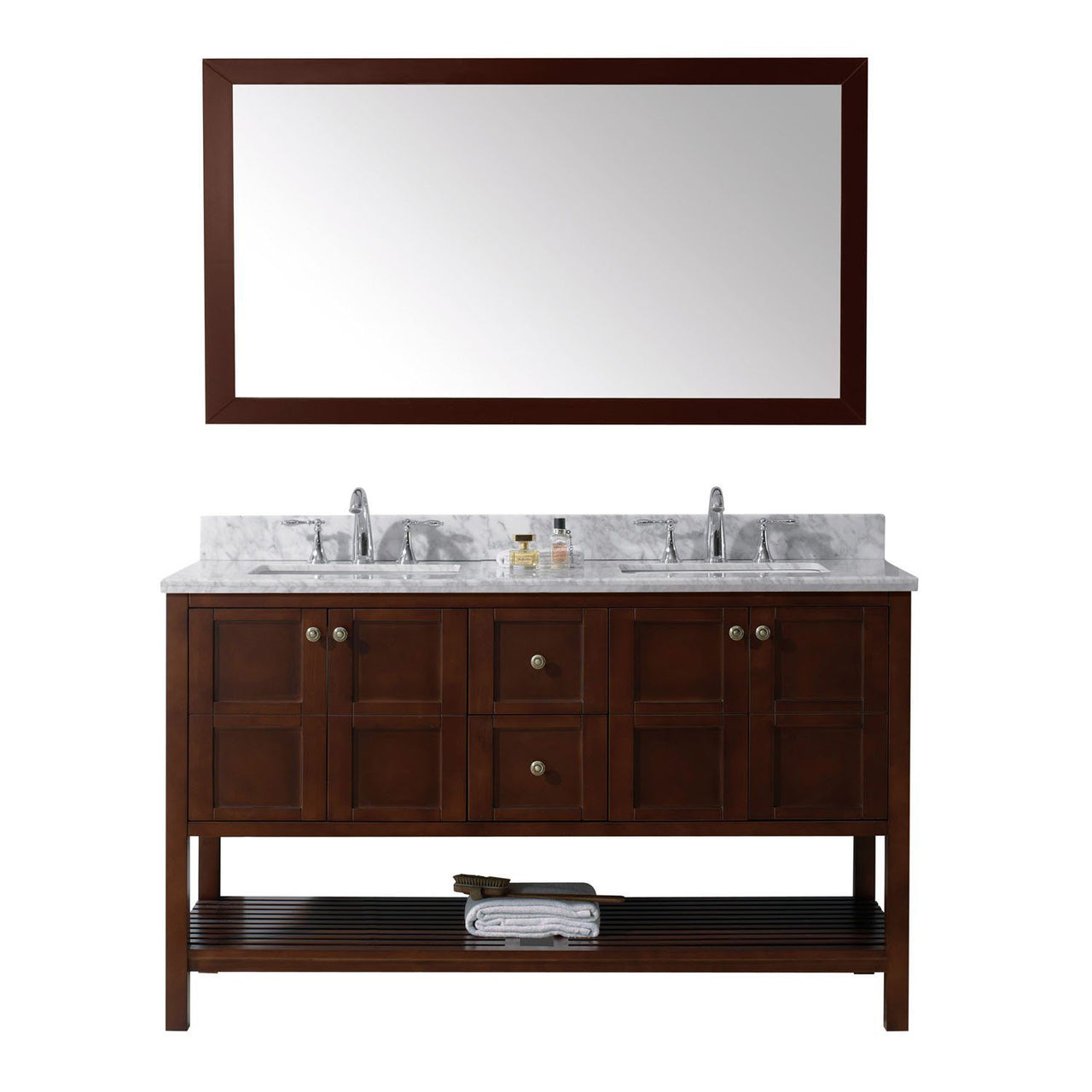 Virtu USA Winterfell 60" Double Square Sink Cherry Top Vanity with Mirror Vanity Virtu USA 