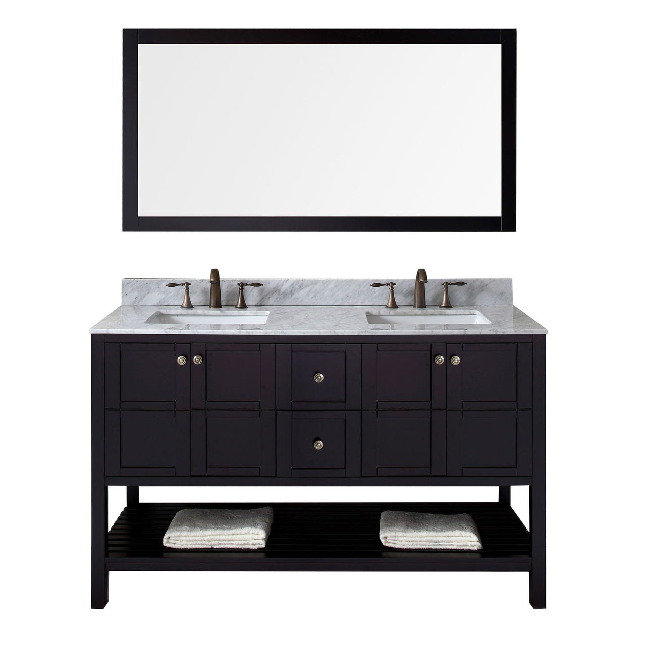 Virtu USA Winterfell 60" Double Square Sink Espresso Top Vanity with Mirror Vanity Virtu USA 