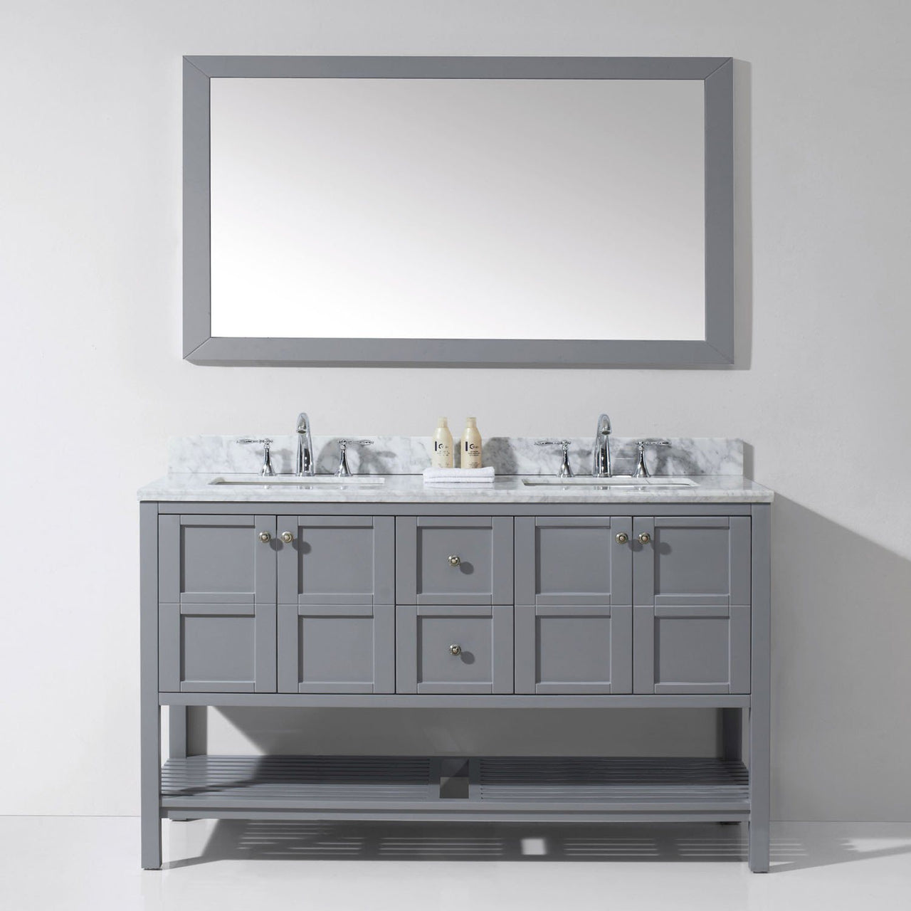 Virtu USA Winterfell 60" Double Square Sink Grey Top Vanity in Grey with Mirror Vanity Virtu USA 