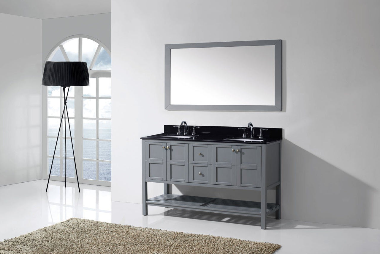 Virtu USA Winterfell 60" Double Square Sink Grey Top Vanity in Grey with Mirror Vanity Virtu USA 