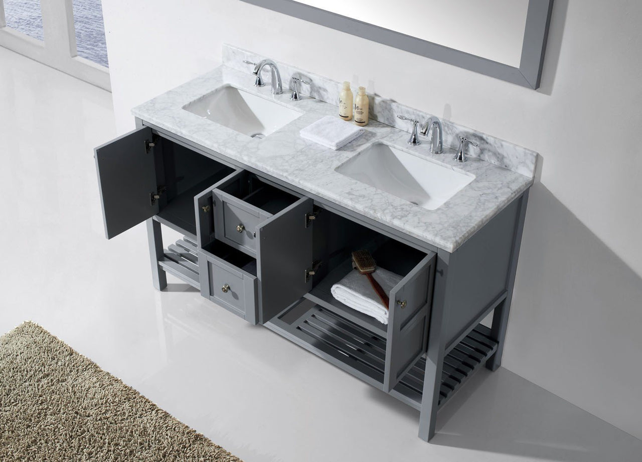 Virtu USA Winterfell 60" Double Square Sink Grey Top Vanity in Grey with Mirror Vanity Virtu USA 
