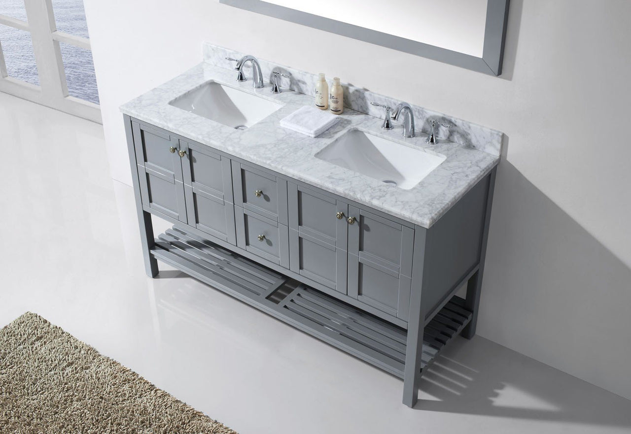 Virtu USA Winterfell 60" Double Square Sink Grey Top Vanity in Grey with Mirror Vanity Virtu USA 