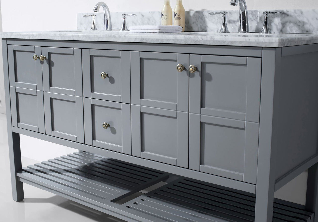 Virtu USA Winterfell 60" Double Square Sink Grey Top Vanity in Grey with Mirror Vanity Virtu USA 
