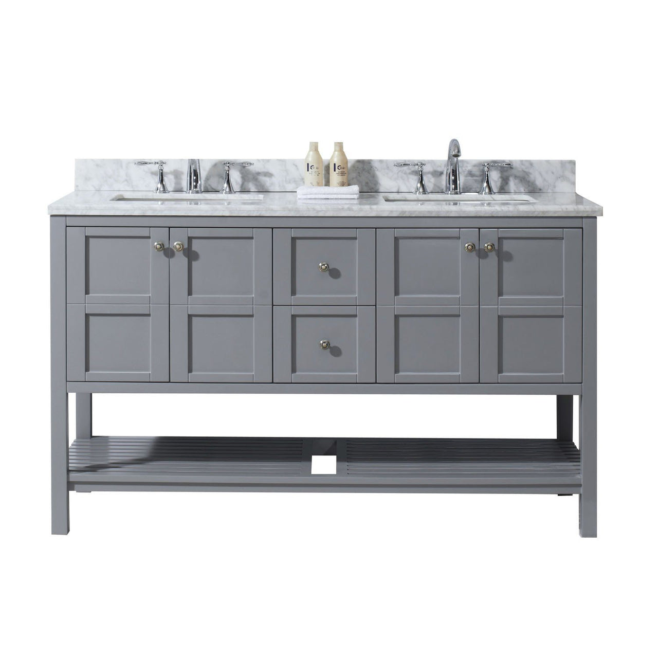 Virtu USA Winterfell 60" Double Square Sink Grey Top Vanity in Grey with Mirror Vanity Virtu USA 