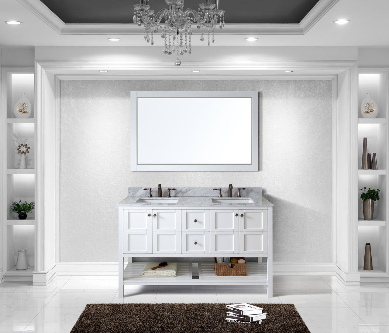 Virtu USA Winterfell 60" Double Square Sink White Top Vanity with Mirror Vanity Virtu USA 