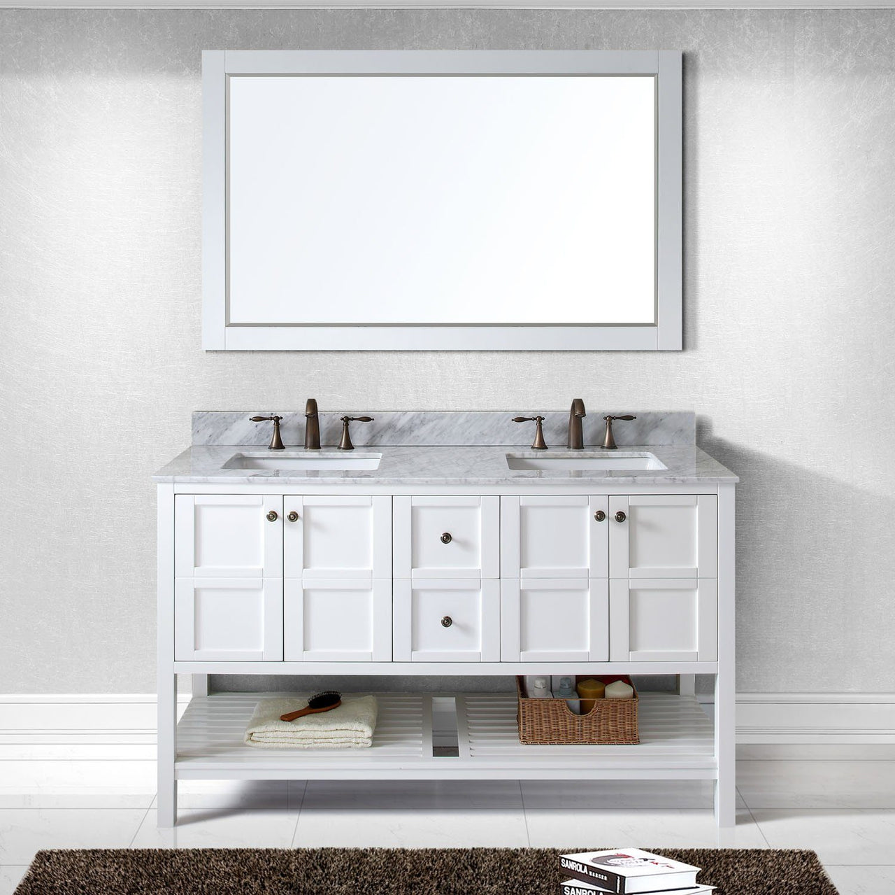 Virtu USA Winterfell 60" Double Square Sink White Top Vanity with Mirror Vanity Virtu USA 