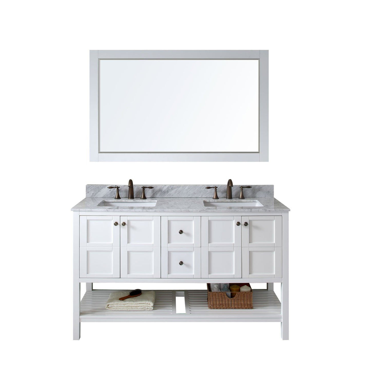 Virtu USA Winterfell 60" Double Square Sink White Top Vanity with Mirror Vanity Virtu USA 