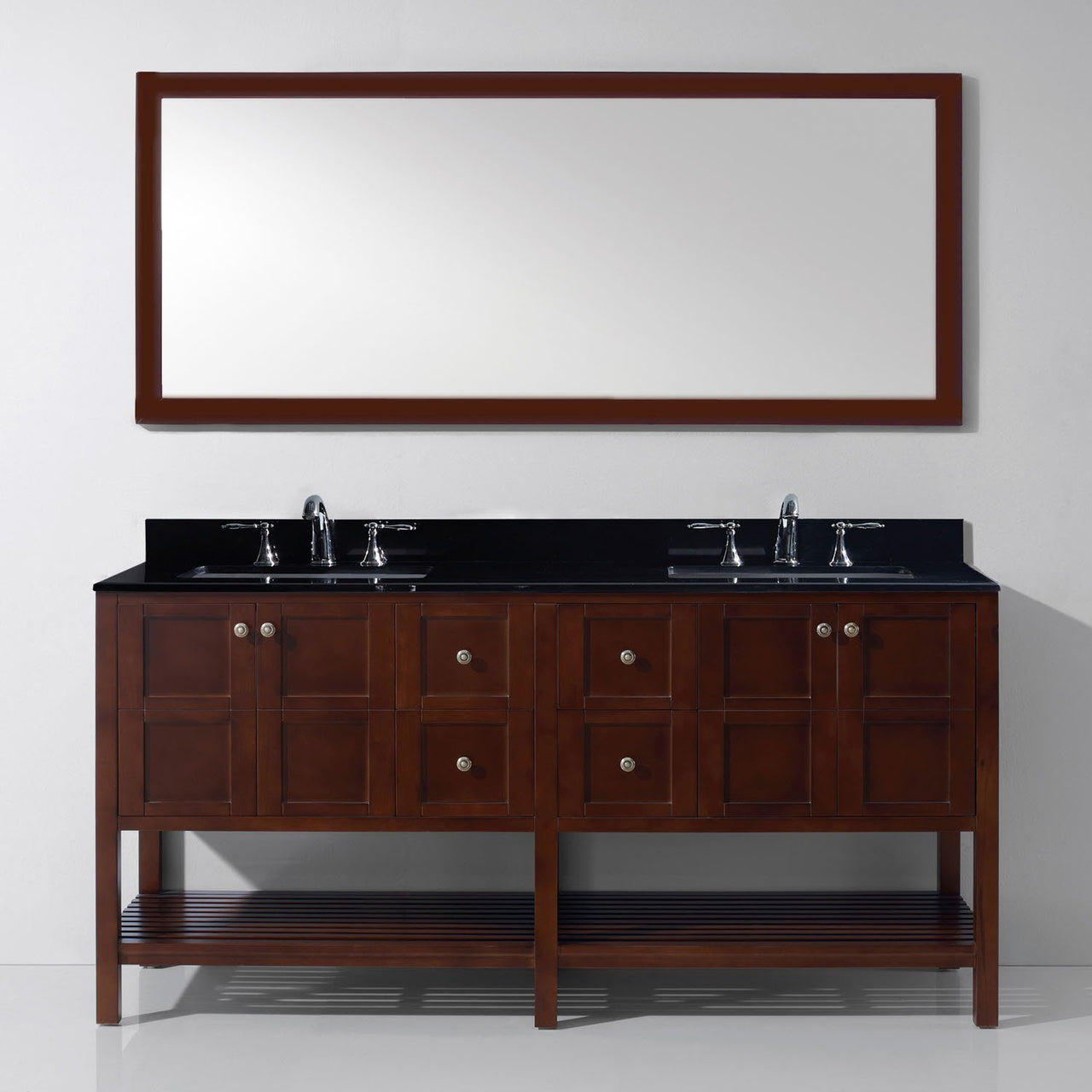 Virtu USA Winterfell 72" Double Square Sink Cherry Top Vanity in Cherry with Mirror Vanity Virtu USA 