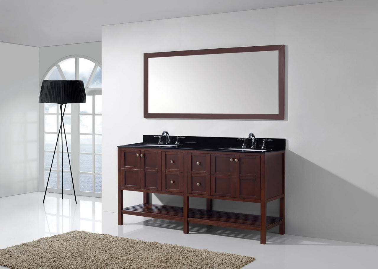 Virtu USA Winterfell 72" Double Square Sink Cherry Top Vanity in Cherry with Mirror Vanity Virtu USA 