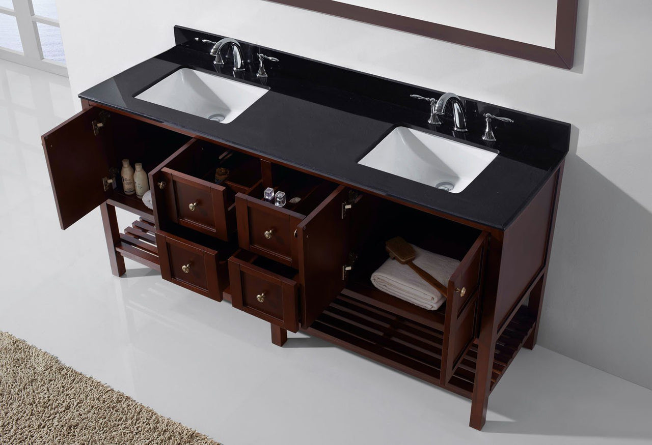 Virtu USA Winterfell 72" Double Square Sink Cherry Top Vanity in Cherry with Mirror Vanity Virtu USA 