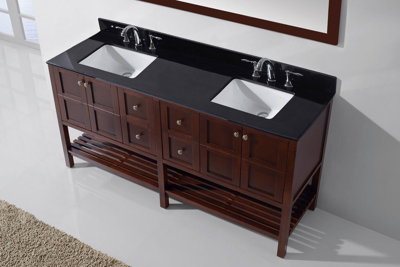 Virtu USA Winterfell 72" Double Square Sink Cherry Top Vanity in Cherry with Mirror Vanity Virtu USA 