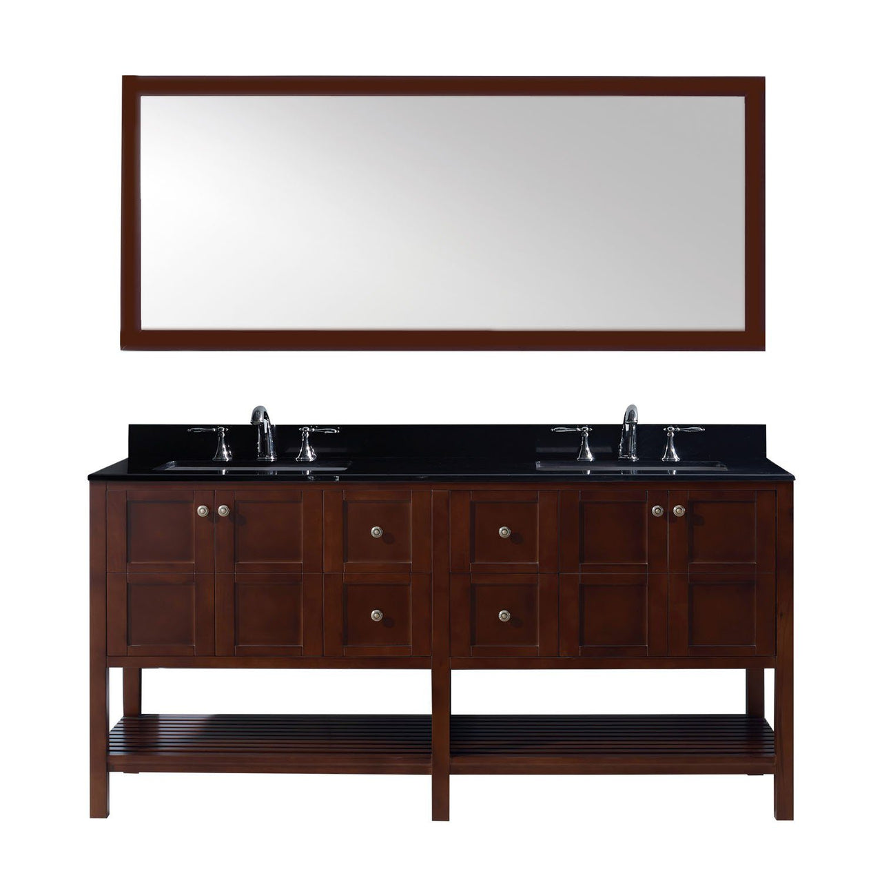 Virtu USA Winterfell 72" Double Square Sink Cherry Top Vanity in Cherry with Mirror Vanity Virtu USA 