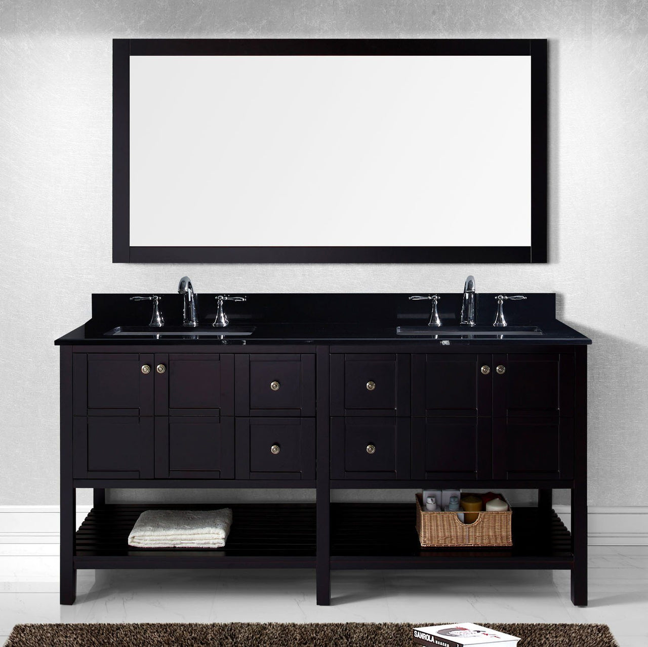 Virtu USA Winterfell 72" Double Square Sink Espresso Top Vanity with Mirror Vanity Virtu USA 