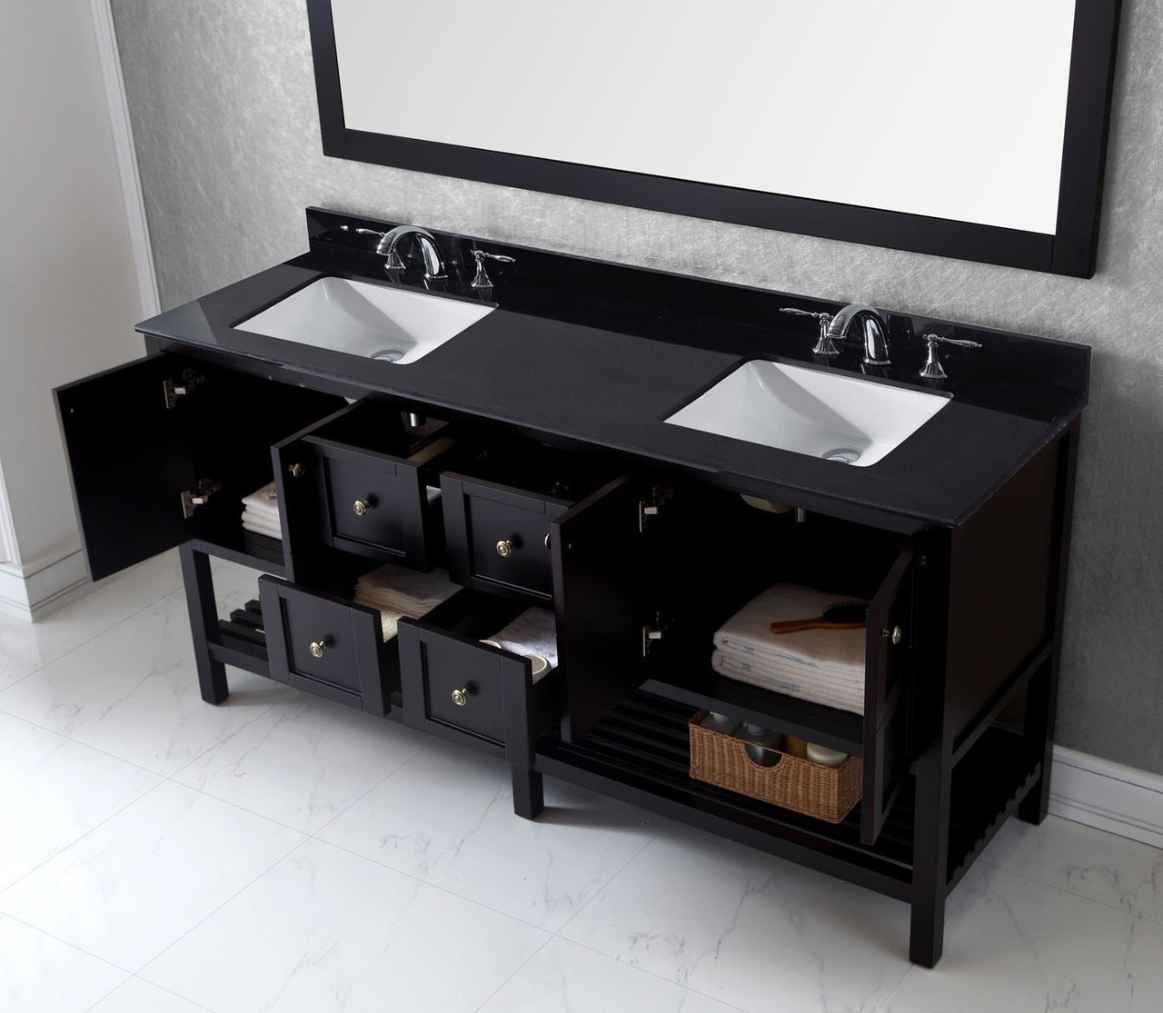 Virtu USA Winterfell 72" Double Square Sink Espresso Top Vanity with Mirror Vanity Virtu USA 