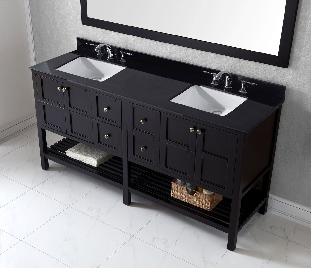 Virtu USA Winterfell 72" Double Square Sink Espresso Top Vanity with Mirror Vanity Virtu USA 