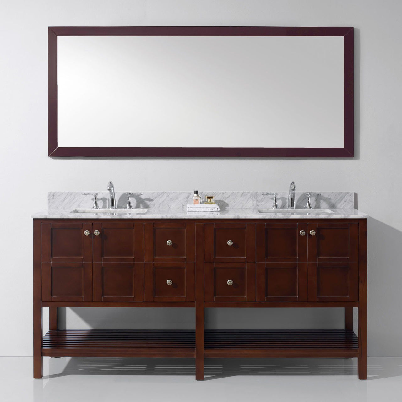 Virtu USA Winterfell 72" Double Round Sink Cherry Top Vanity with Mirror Vanity Virtu USA 