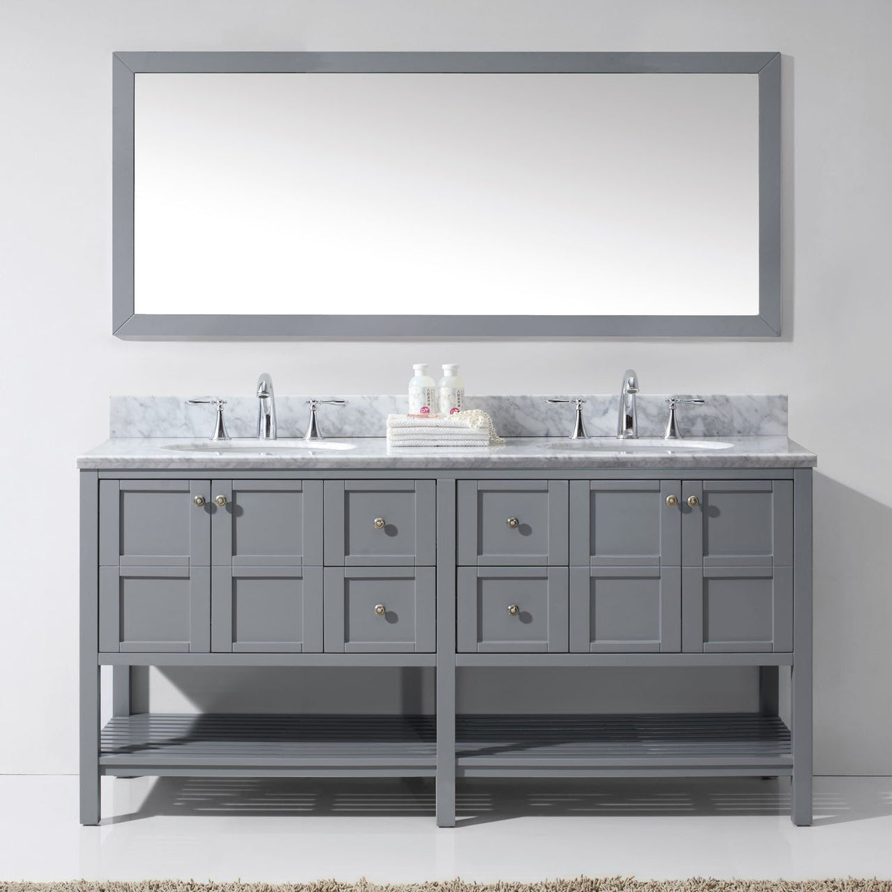 Virtu USA Winterfell 72" Double Round Sink Grey Top Vanity in Grey with Mirror Vanity Virtu USA 