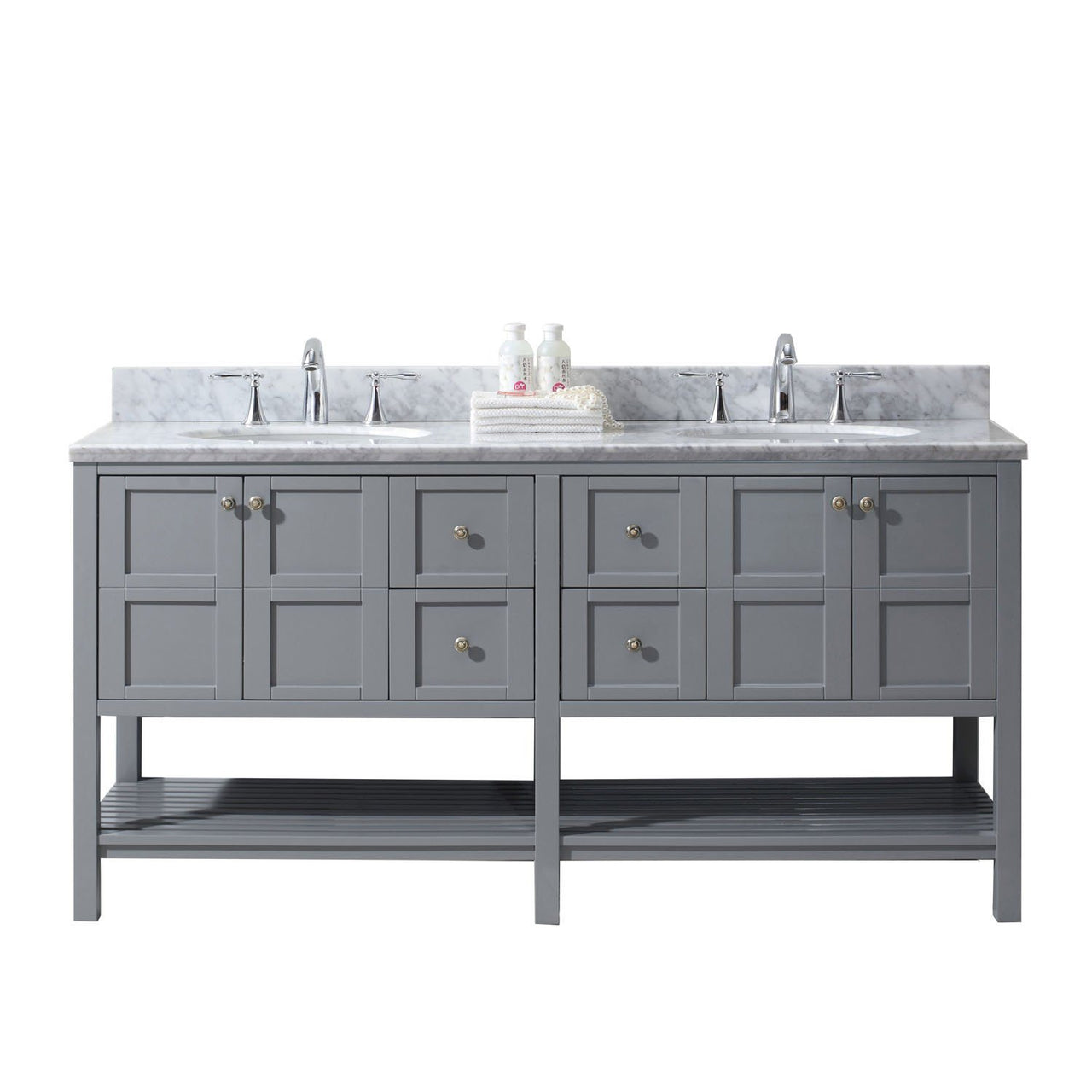 Virtu USA Winterfell 72" Double Round Sink Grey Top Vanity in Grey with Mirror Vanity Virtu USA 