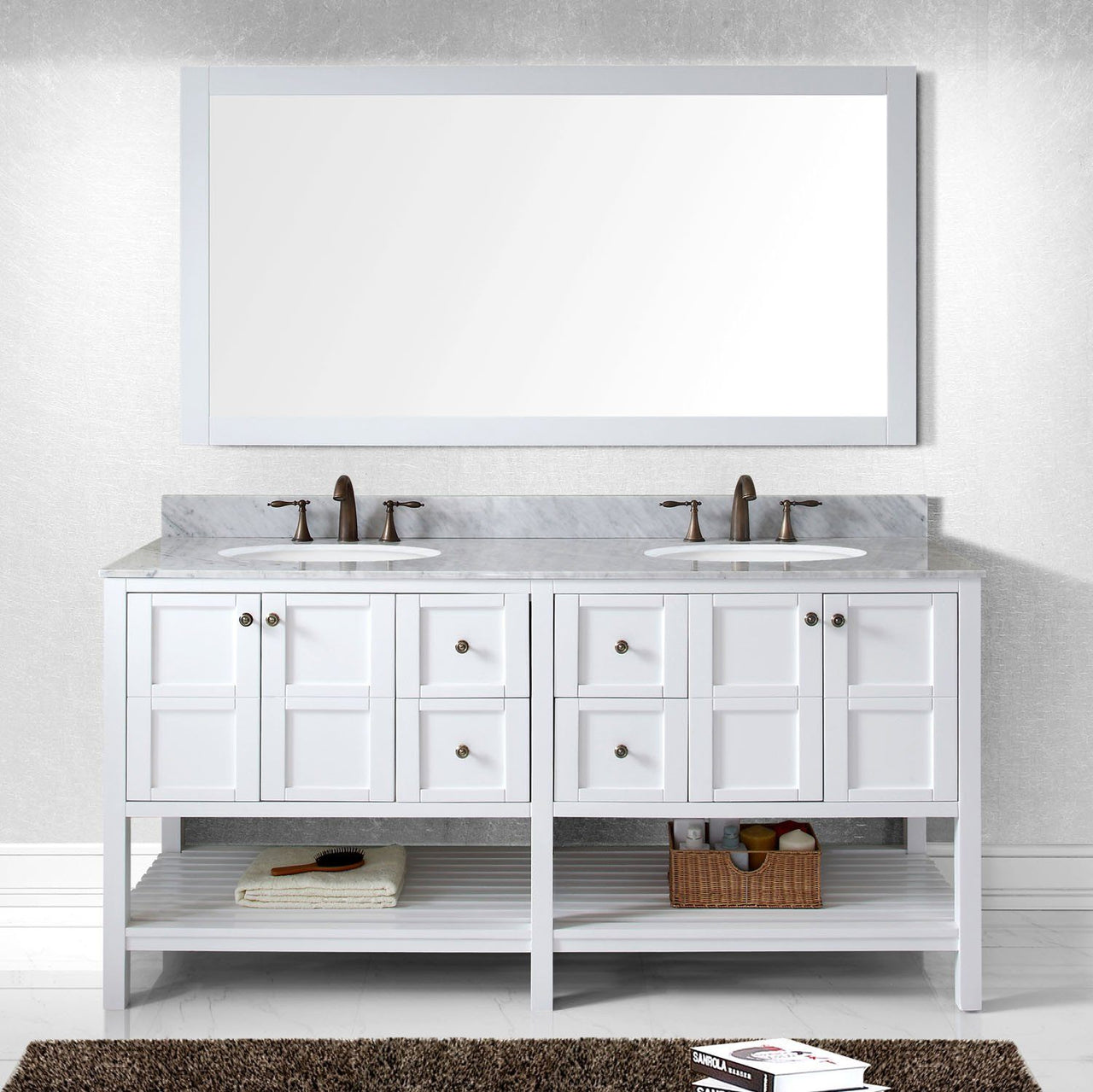 Virtu USA Winterfell 72" Double Round Sink White Top Vanity in White with Mirror Vanity Virtu USA 