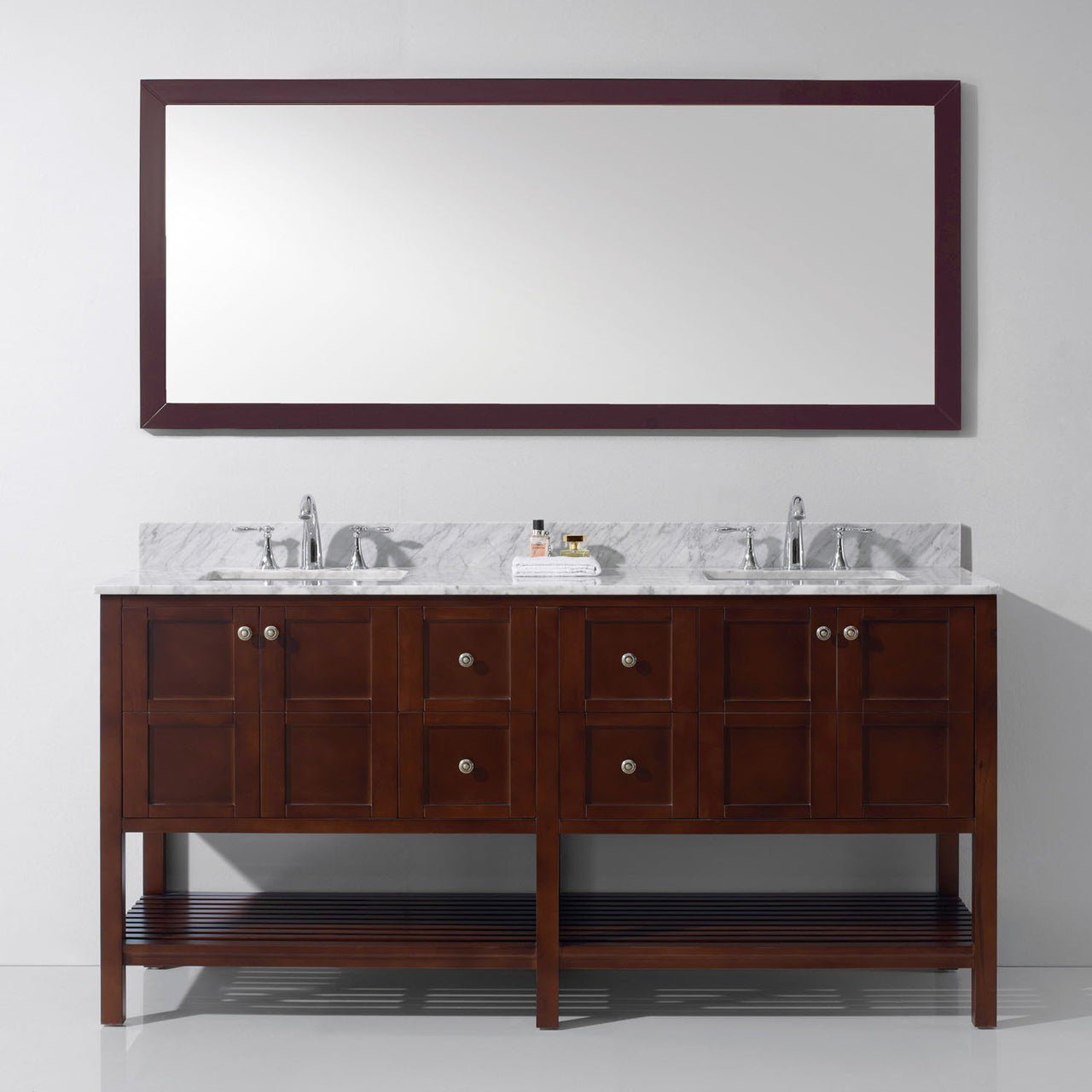 Virtu USA Winterfell 72" Double Square Sink Cherry Top Vanity in Cherry with Mirror Vanity Virtu USA 