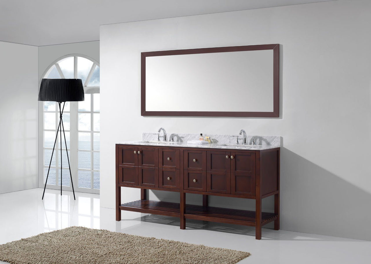 Virtu USA Winterfell 72" Double Square Sink Cherry Top Vanity in Cherry with Mirror Vanity Virtu USA 