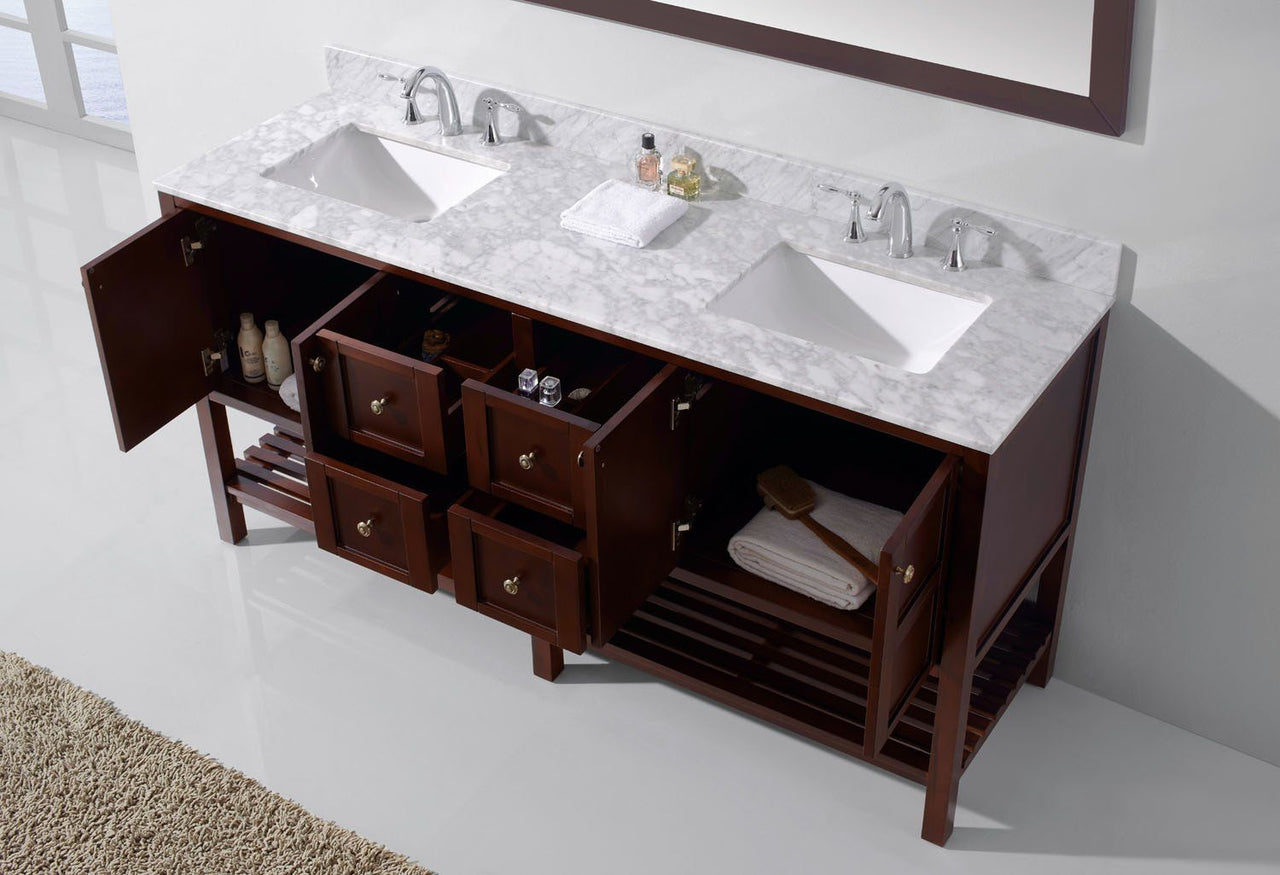 Virtu USA Winterfell 72" Double Square Sink Cherry Top Vanity in Cherry with Mirror Vanity Virtu USA 