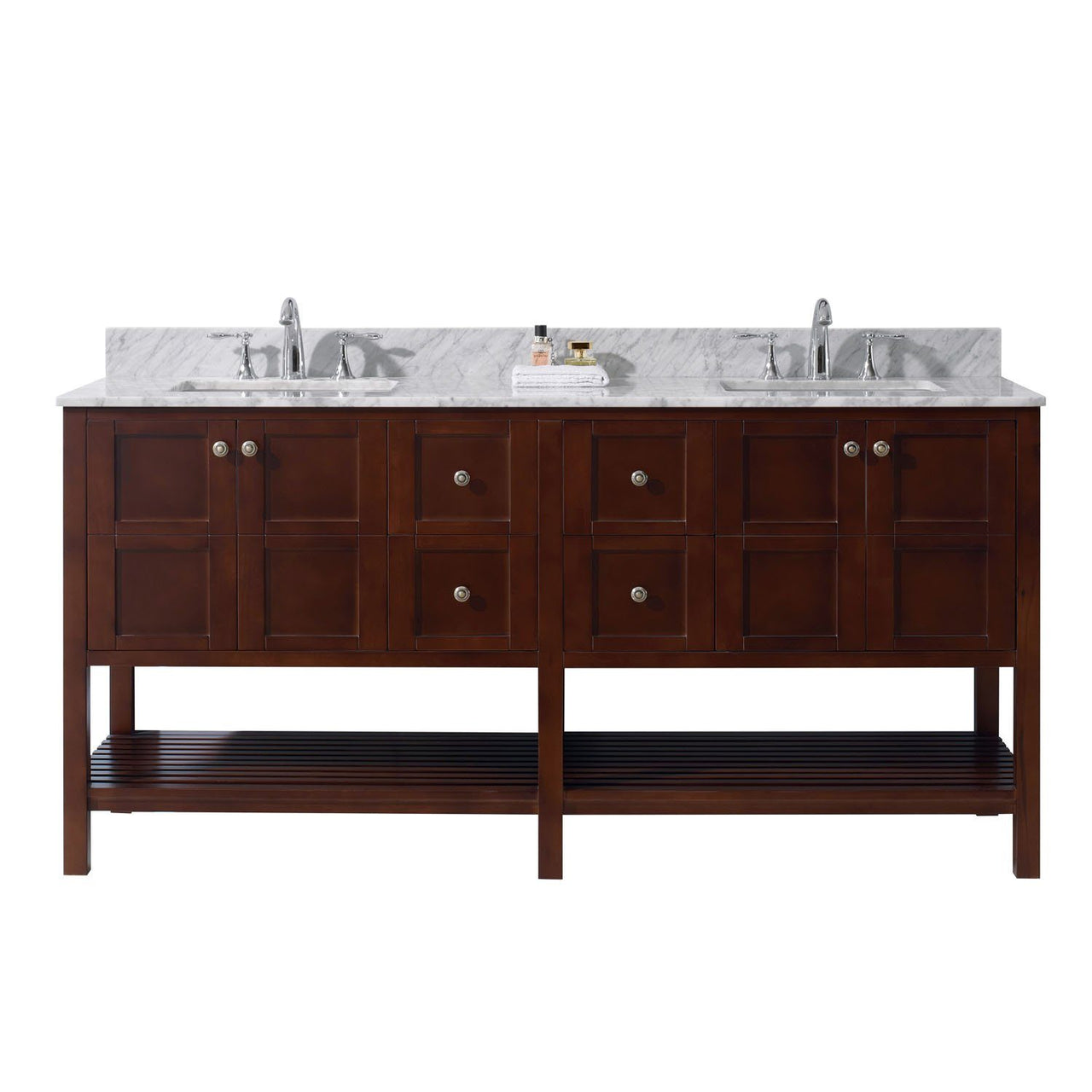 Virtu USA Winterfell 72" Double Square Sink Cherry Top Vanity in Cherry with Mirror Vanity Virtu USA 