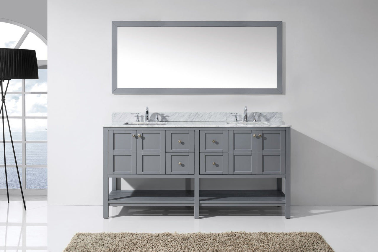 Virtu USA Winterfell 72" Double Square Sink Grey Top Vanity in Grey with Mirror Vanity Virtu USA 