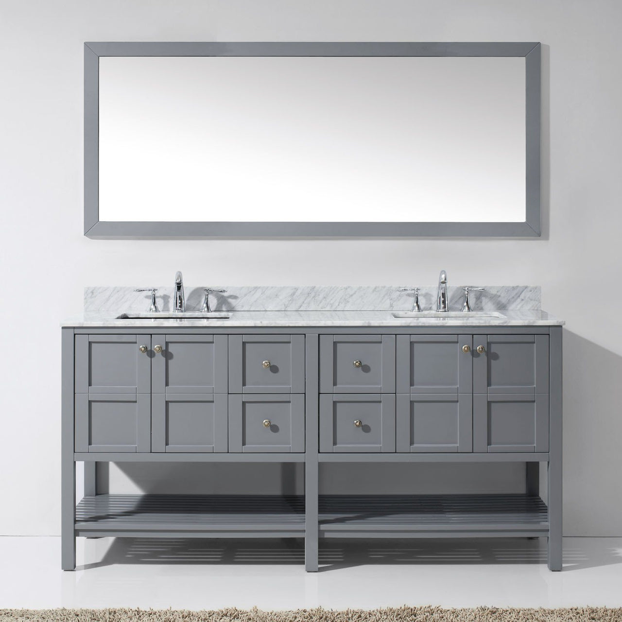 Virtu USA Winterfell 72" Double Square Sink Grey Top Vanity in Grey with Mirror Vanity Virtu USA 