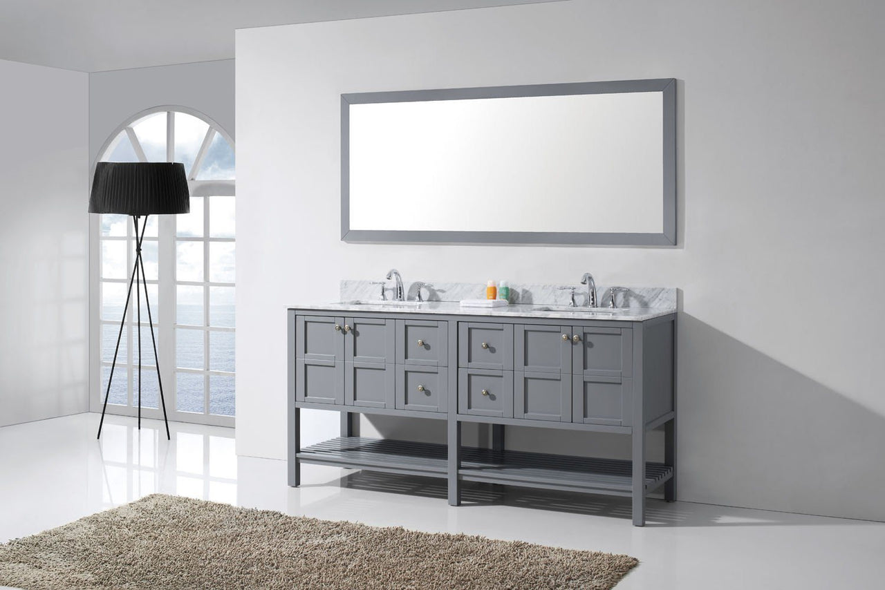 Virtu USA Winterfell 72" Double Square Sink Grey Top Vanity in Grey with Mirror Vanity Virtu USA 