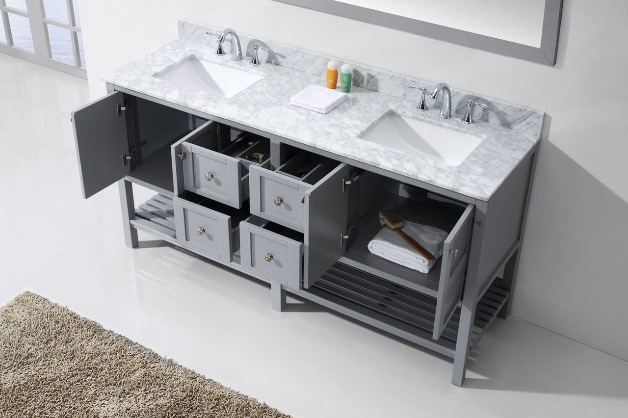 Virtu USA Winterfell 72" Double Square Sink Grey Top Vanity in Grey with Mirror Vanity Virtu USA 