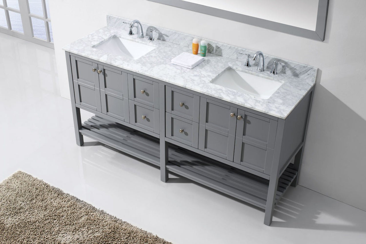 Virtu USA Winterfell 72" Double Square Sink Grey Top Vanity in Grey with Mirror Vanity Virtu USA 