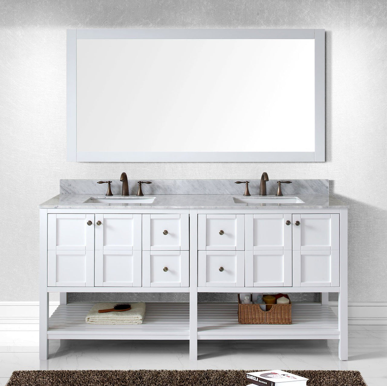 Virtu USA Winterfell 72" Double Square Sink White Top Vanity with Mirror Vanity Virtu USA 