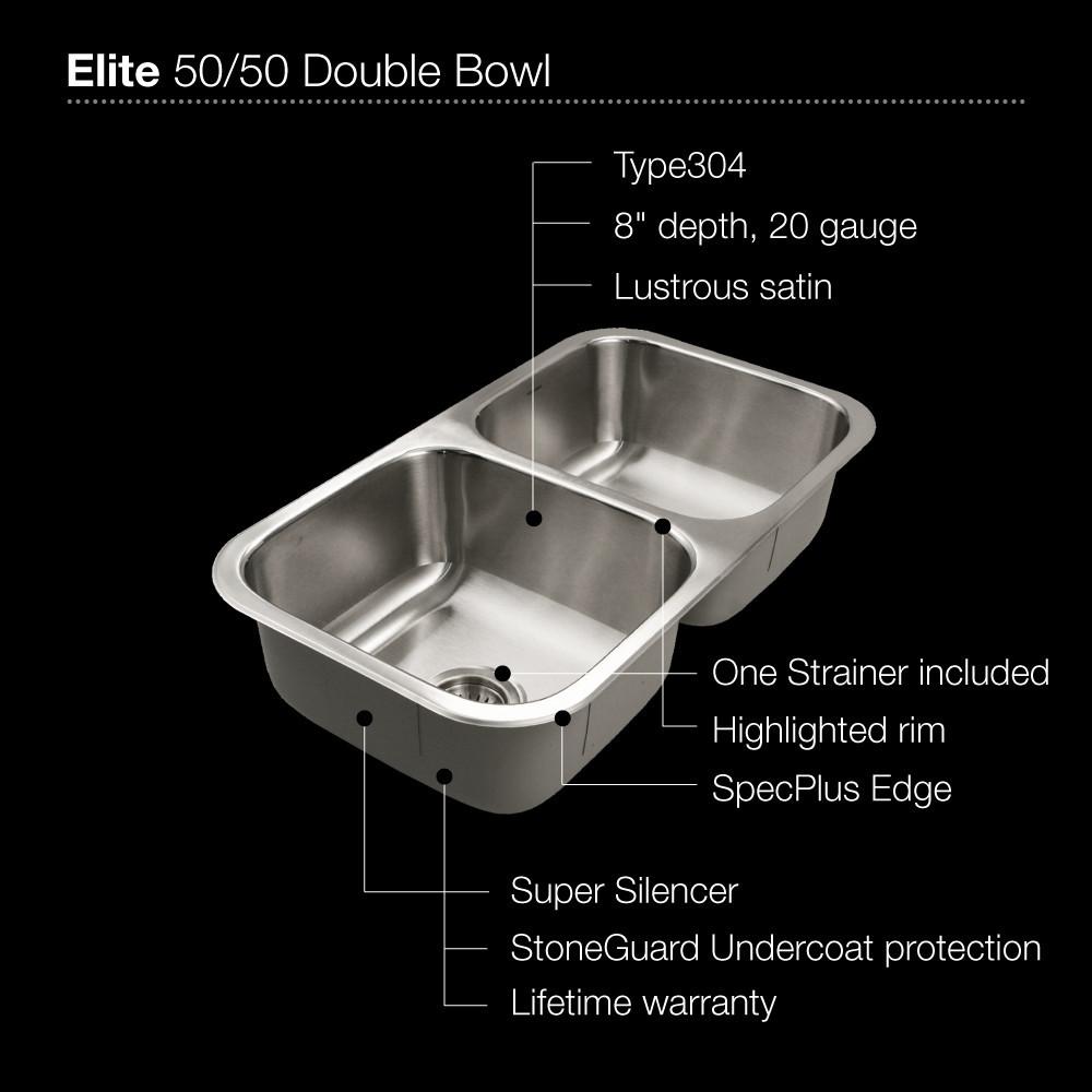 Houzer Elite Series Undermount Stainless Steel 50/50 Double Bowl Kitchen Sink Kitchen Sink - Undermount Houzer 