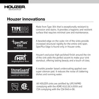 Thumbnail for Houzer Elite Series Undermount Stainless Steel 50/50 Double Bowl Kitchen Sink Kitchen Sink - Undermount Houzer 