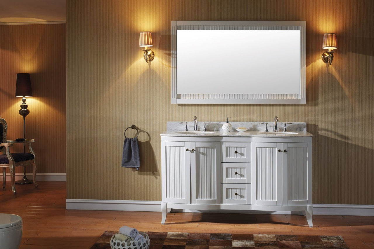 Virtu USA Khaleesi 60" Double Round Sink White Top Vanity in White with Mirror Vanity Virtu USA 