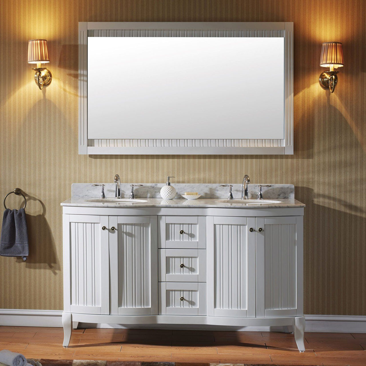 Virtu USA Khaleesi 60" Double Round Sink White Top Vanity in White with Mirror Vanity Virtu USA 
