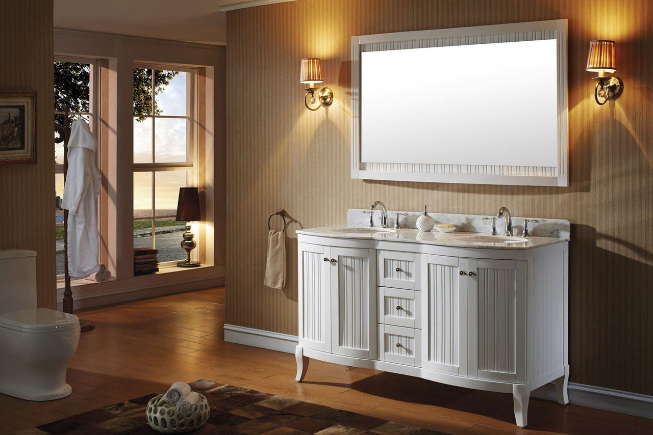 Virtu USA Khaleesi 60" Double Round Sink White Top Vanity in White with Mirror Vanity Virtu USA 