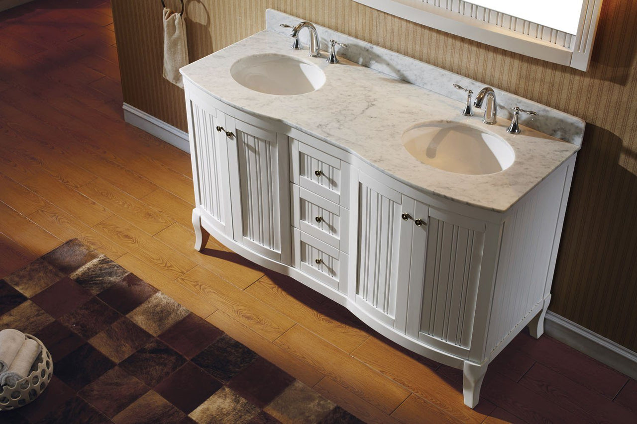 Virtu USA Khaleesi 60" Double Round Sink White Top Vanity in White with Mirror Vanity Virtu USA 