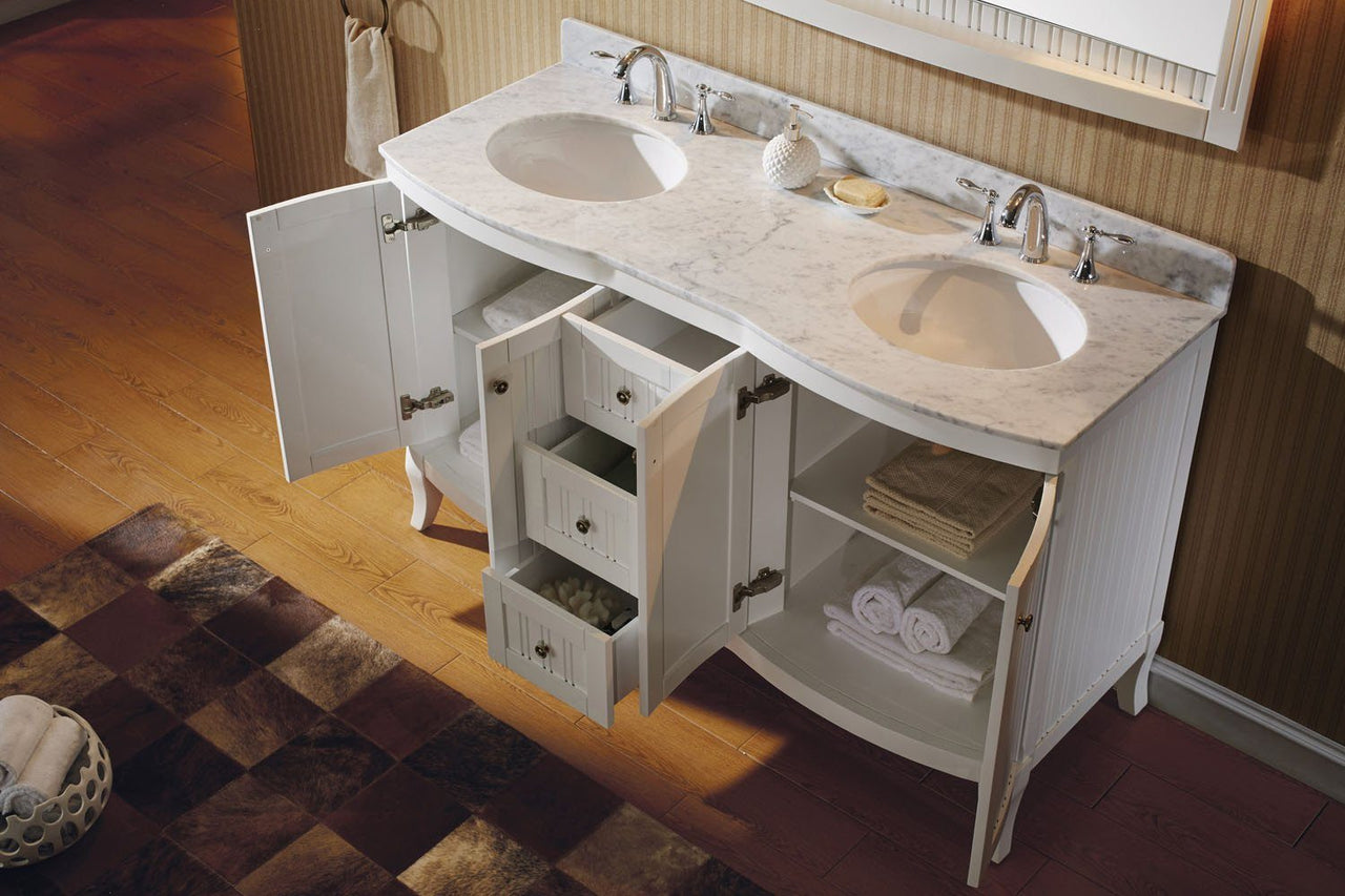 Virtu USA Khaleesi 60" Double Round Sink White Top Vanity in White with Mirror Vanity Virtu USA 