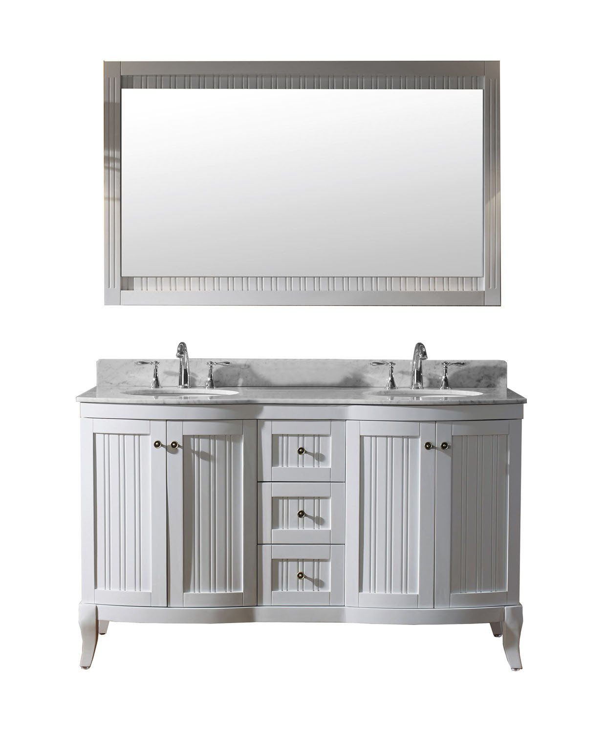 Virtu USA Khaleesi 60" Double Round Sink White Top Vanity in White with Mirror Vanity Virtu USA 