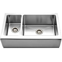 Thumbnail for Houzer Epicure Series Apron Front Farmhouse Stainless Steel 70/30 Double Bowl Kitchen Sink, Small bowl left Kitchen Sink - Apron Front Houzer 