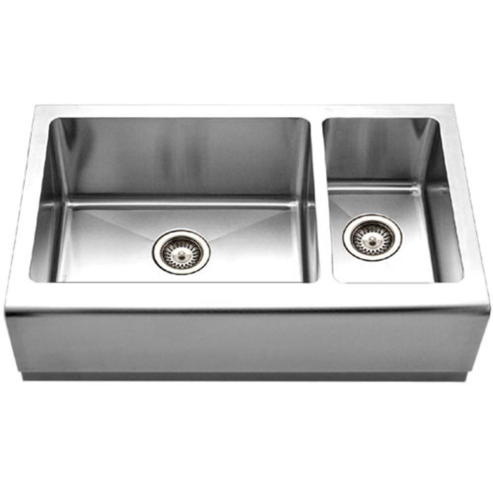 Houzer Epicure Series Apron Front Farmhouse Stainless Steel 70/30Double Bowl Kitchen Sink, Small bowl Right Kitchen Sink - Apron Front Houzer 