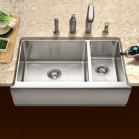 Thumbnail for Houzer Epicure Series Apron Front Farmhouse Stainless Steel 70/30Double Bowl Kitchen Sink, Small bowl Right Kitchen Sink - Apron Front Houzer 