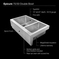 Thumbnail for Houzer Epicure Series Apron Front Farmhouse Stainless Steel 70/30Double Bowl Kitchen Sink, Small bowl Right Kitchen Sink - Apron Front Houzer 