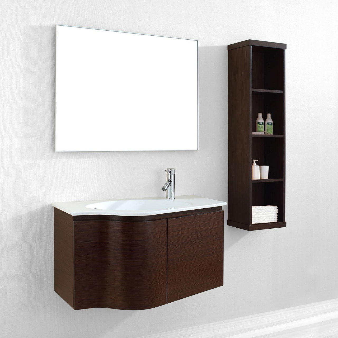 Virtu USA Roselle 36" Single Round Sink Walnut Top Vanity in Walnut with Mirror Vanity Virtu USA 