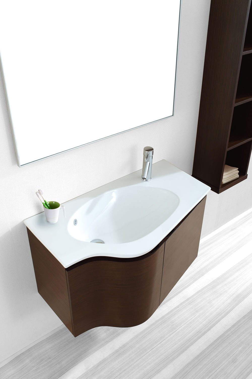 Virtu USA Roselle 36" Single Round Sink Walnut Top Vanity in Walnut with Mirror Vanity Virtu USA 