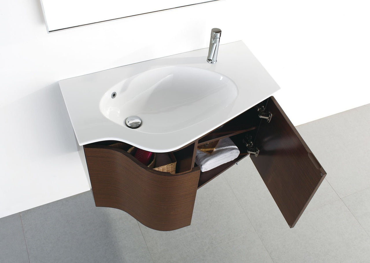 Virtu USA Roselle 36" Single Round Sink Walnut Top Vanity in Walnut with Mirror Vanity Virtu USA 