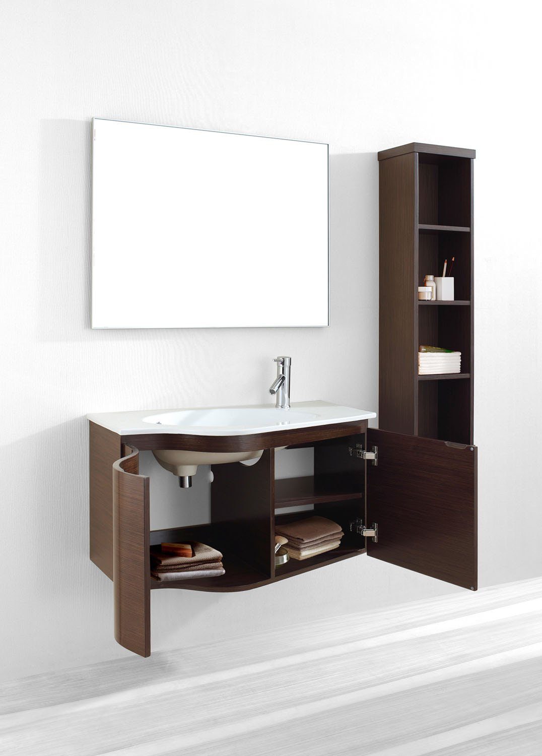 Virtu USA Roselle 36" Single Round Sink Walnut Top Vanity in Walnut with Mirror Vanity Virtu USA 